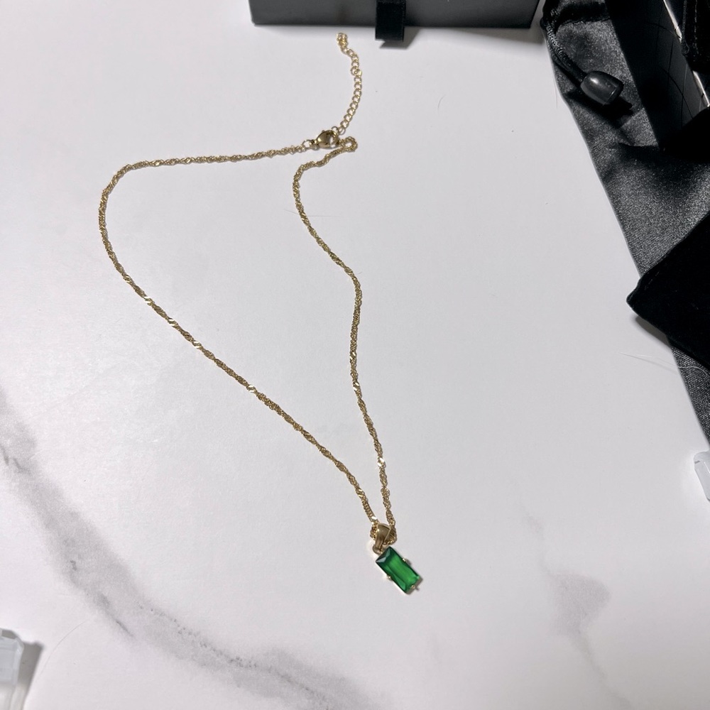 Slide jewels - green pendant necklace, waterproof stainless steel gold